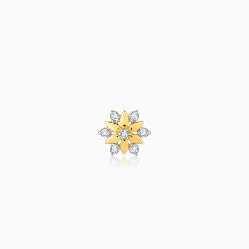 Gold Shinny Floret Diamond Nose Pin