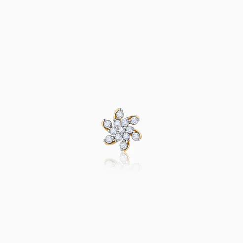 Gold Magnificent Flower Diamond Nose Pin