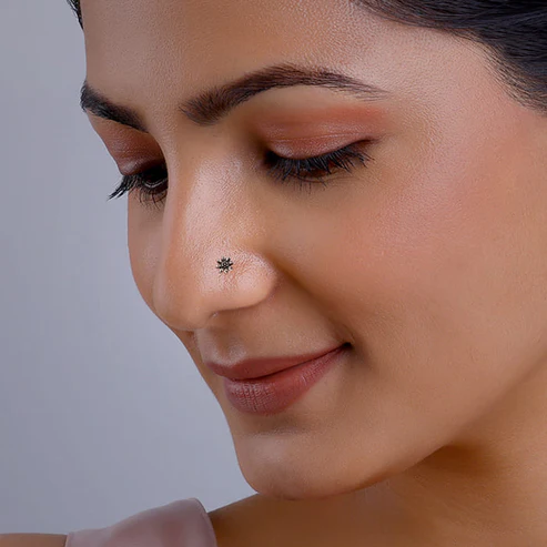 Oxidised Silver Flower Blossom Nose Pin - Image 2