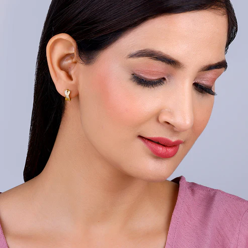 Golden Zircon Studded Twisted Huggies Earrings - Image 2