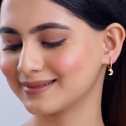 Golden Beautiful Moon Hoop Earrings - Image 3