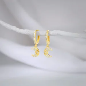 Golden Beautiful Moon Hoop Earrings