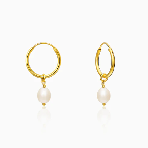 Golden Pearl Drop Hoops - Image 2