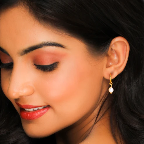 Golden Pearl Drop Hoops - Image 3