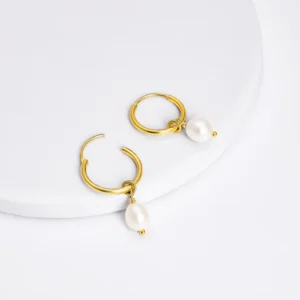 Golden Pearl Drop Hoops