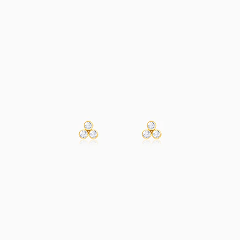 Golden Three-Stoned Stud Earrings - Image 2