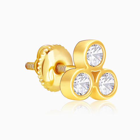 Golden Three-Stoned Stud Earrings - Image 4