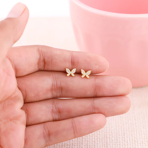 Golden Butterfly Tiny Studded Affair Earrings - Image 2